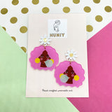 Pink hair bubble gum babe Dangles - Huniy