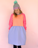 Cosy up Dress - Coral, pink & purple