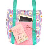 Cosy book club tote bag - blue & pink stripes