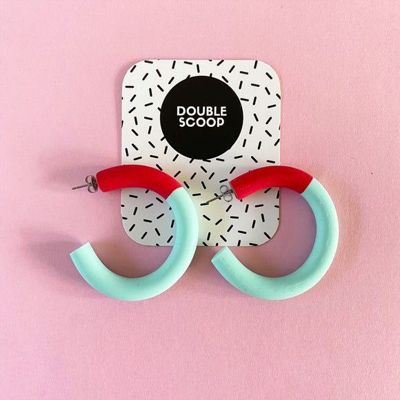 Mint and red colour block hoops - Double Scoop